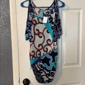 NWT printed top with peek-a-boo shoulders!